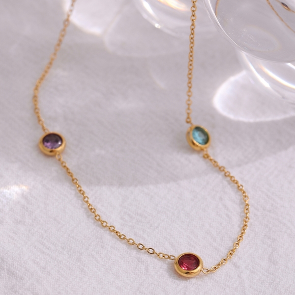 Delicate Colourful CZ Collar Necklace - Picture 3 of 8